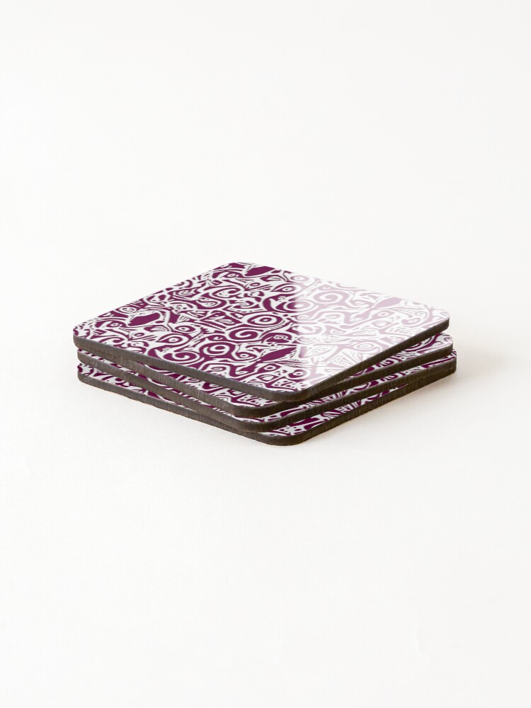 Thumbnail 4 of 5, Coasters (Set of 4), Aztec, Vector, Abstract pattern design In Ruby. designed and sold by I-Desire.