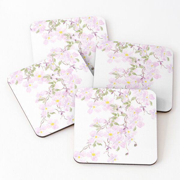 Item preview, pink clematis in bloom watercolor  designed and sold by ColorandColor.