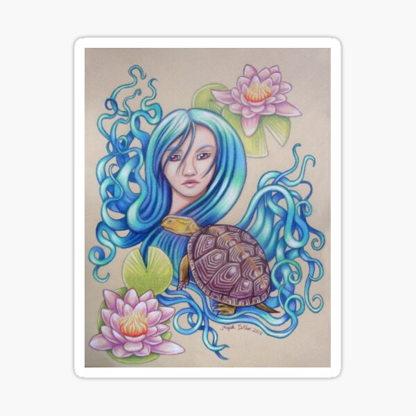 Blue Nova, Turtle Colored Pencil Drawing Sticker