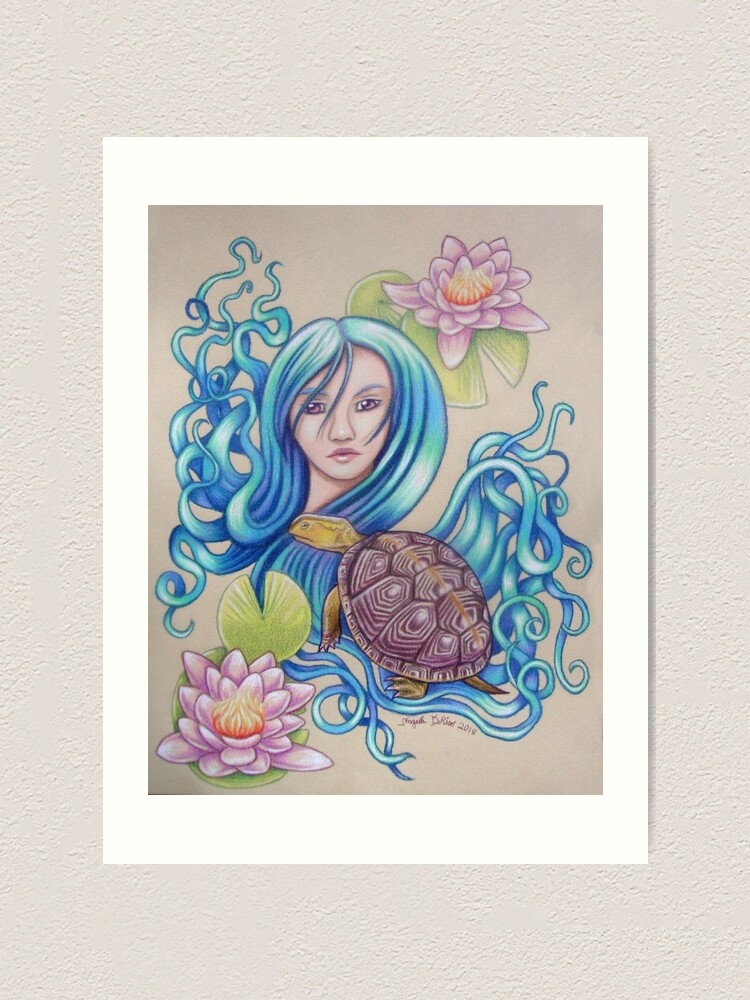 Thumbnail 2 of 3, Art Print, Blue Nova, Turtle Colored Pencil Drawing designed and sold by AngelaDeRiso.
