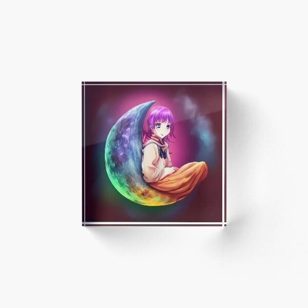 Item preview, Japanese girl resting on glowing half moon designed and sold by RicsArtistry.