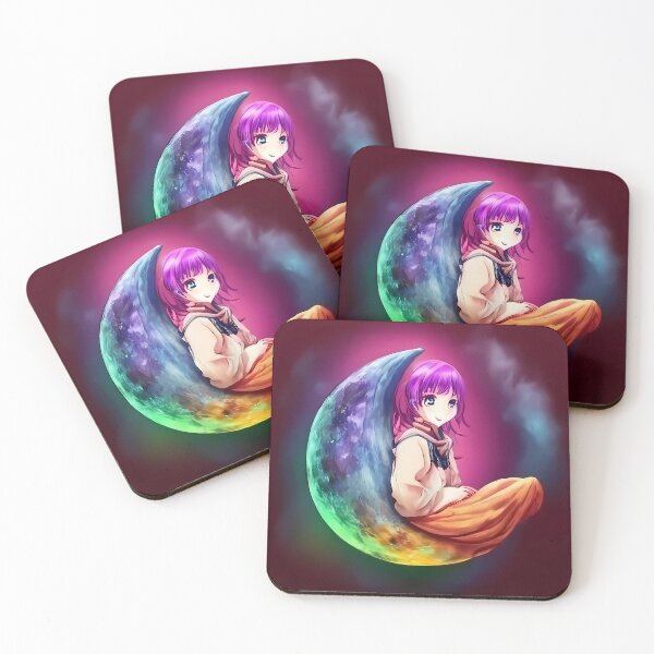 Item preview, Japanese girl resting on glowing half moon designed and sold by RicsArtistry.