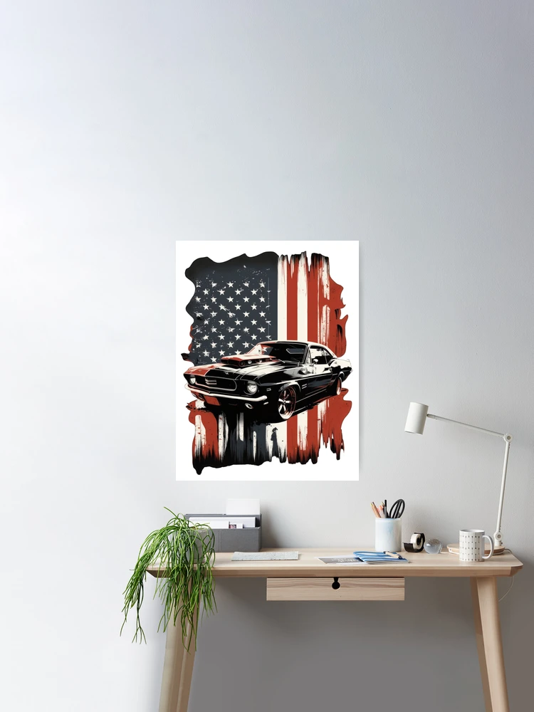 American Muscle by for Silhouette | Poster CanyonGarageArt Redbubble american Sale 60s, flag\