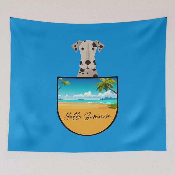 Item preview, Dalmatian Dog in Beach Pocket with Hello Summer Sign designed and sold by SeasonalDogs.