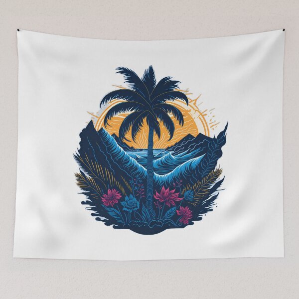 Item preview, Floral Fantasy: Majestic Palm Tree and Colourful Flowers T-Shirt Design| Seaside Beauty: Palm Tree, Waves, and Sunrise T-Shirt Graphic designed and sold by RedArtG09.