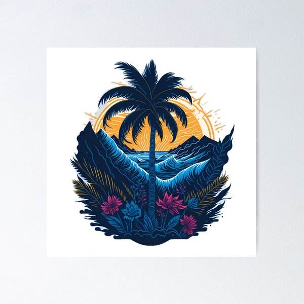 Item preview, Floral Fantasy: Majestic Palm Tree and Colourful Flowers T-Shirt Design| Seaside Beauty: Palm Tree, Waves, and Sunrise T-Shirt Graphic designed and sold by RedArtG09.