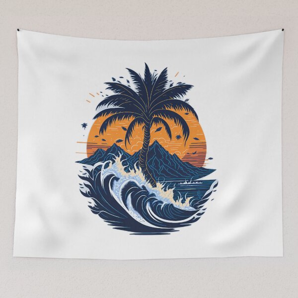 Item preview, Vector Art Masterpiece: Highly Detailed Palm Tree and Mountains T-Shirt| Photorealistic Palm Tree and Sea Waves T-Shirt Design designed and sold by RedArtG09.