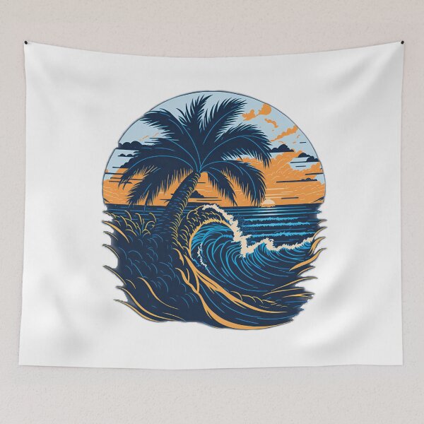 Item preview, Clipart Collection: Palm Tree, Mountains, and Sea Waves T-Shirt Design| Cinematic Front View: Majestic Palm Tree T-Shirt Graphic on White Background designed and sold by RedArtG09.