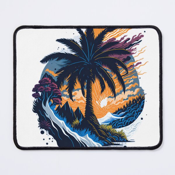 Item preview, Majestic Palm Tree in Digital Painting Style T-Shirt Graphic| Sunrise Serenity: Palm Tree, Mountains, and Sea Waves T-Shirt Design designed and sold by RedArtG09.