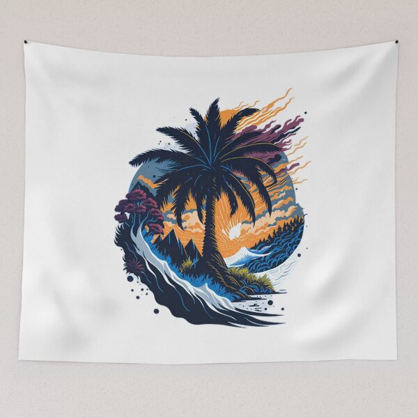 Item preview, Majestic Palm Tree in Digital Painting Style T-Shirt Graphic| Sunrise Serenity: Palm Tree, Mountains, and Sea Waves T-Shirt Design designed and sold by RedArtG09.