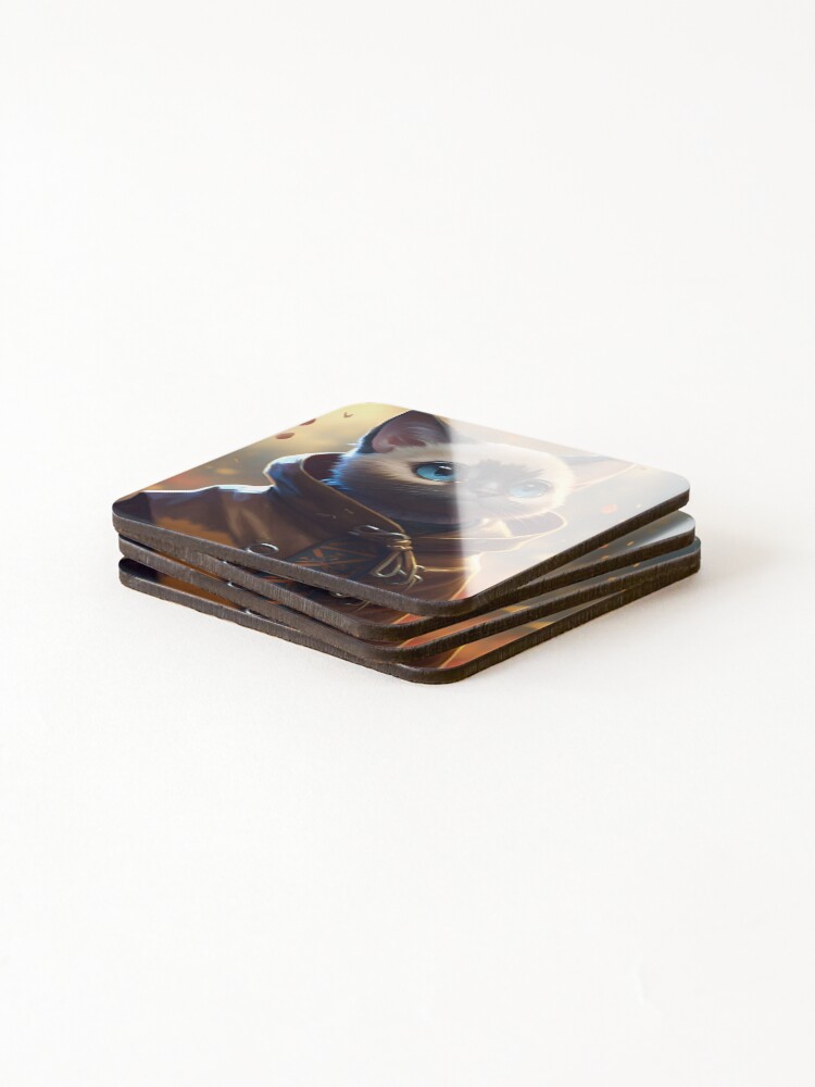 Thumbnail 4 of 5, Coasters (Set of 4), Cat In The Sun - AI Generated designed and sold by AI-Preference.