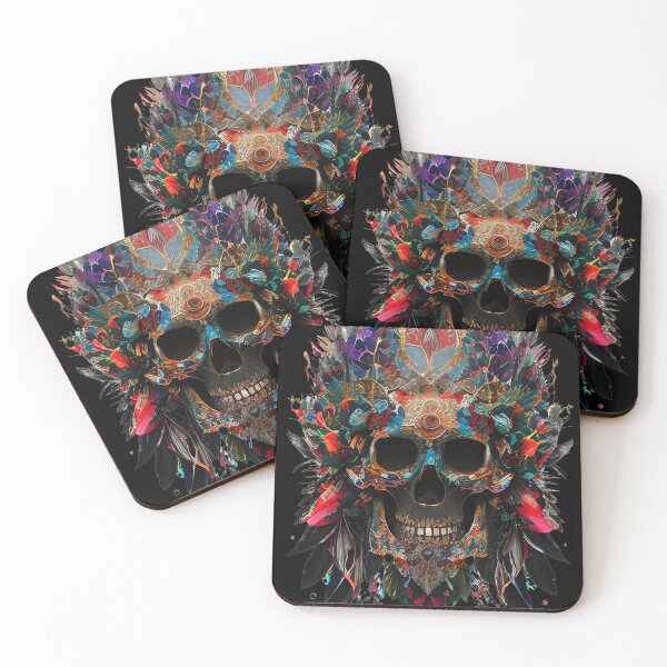 Item preview, Skull and colorful feathers designed and sold by DopeDesign111.