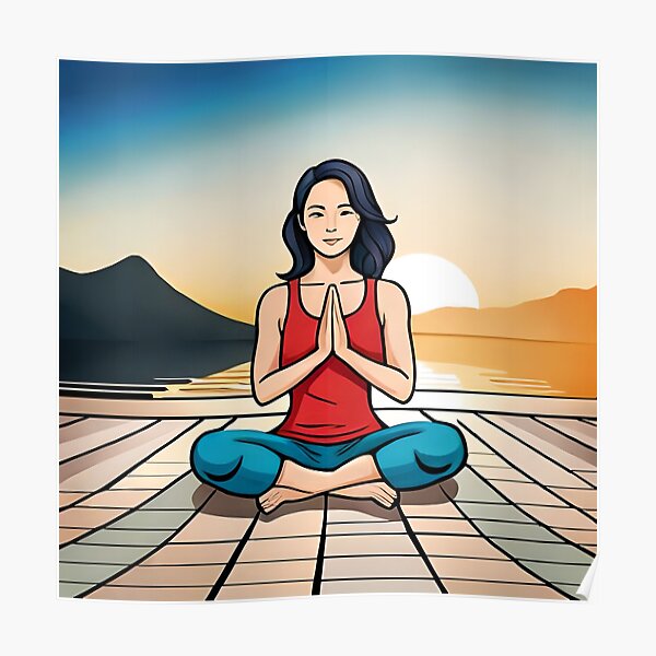 Mujer haciendo Yoga. meditación y Relajación Póster