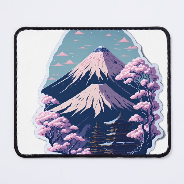 Item preview, Adorable Watercolour Effect of Japanese Cherry Blossoms 3D Vector Art of Mount Fuji and Japanese Temples designed and sold by RedArtG09.