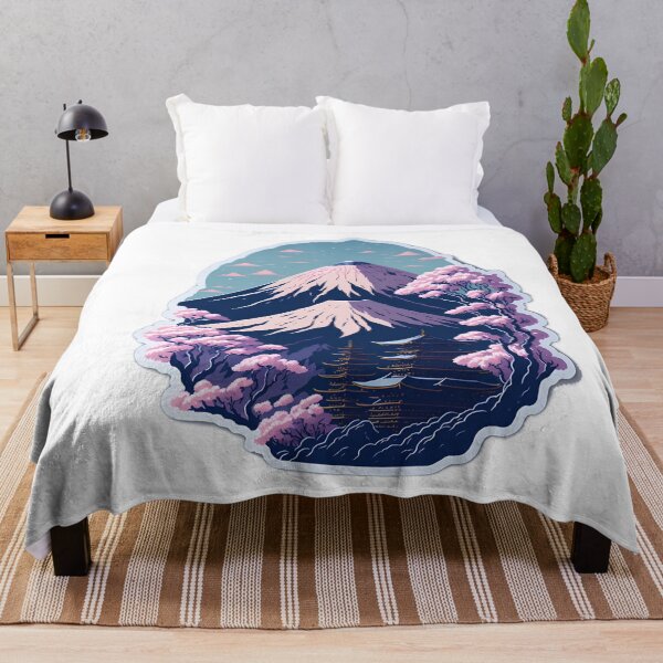Item preview, Adorable Watercolour Effect of Japanese Cherry Blossoms 3D Vector Art of Mount Fuji and Japanese Temples designed and sold by RedArtG09.