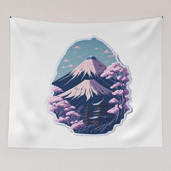Item preview, Adorable Watercolour Effect of Japanese Cherry Blossoms 3D Vector Art of Mount Fuji and Japanese Temples designed and sold by RedArtG09.