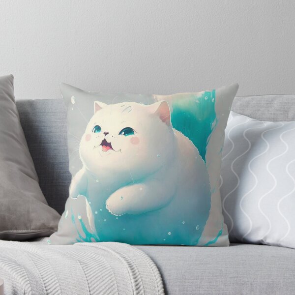 Item preview, Chubby White Water Cat - A Joyful Splash of Fun designed and sold by CybRunner.