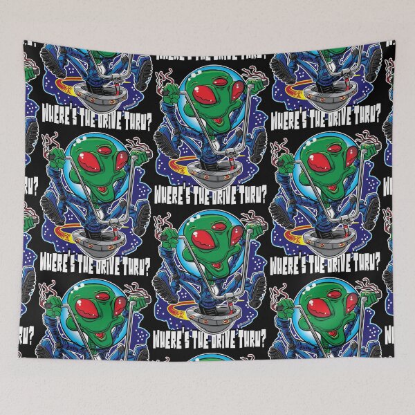 Item preview, Alien Burger Where is the Drive Thru Alien UFO with Handlebars designed and sold by eShirtLabs.