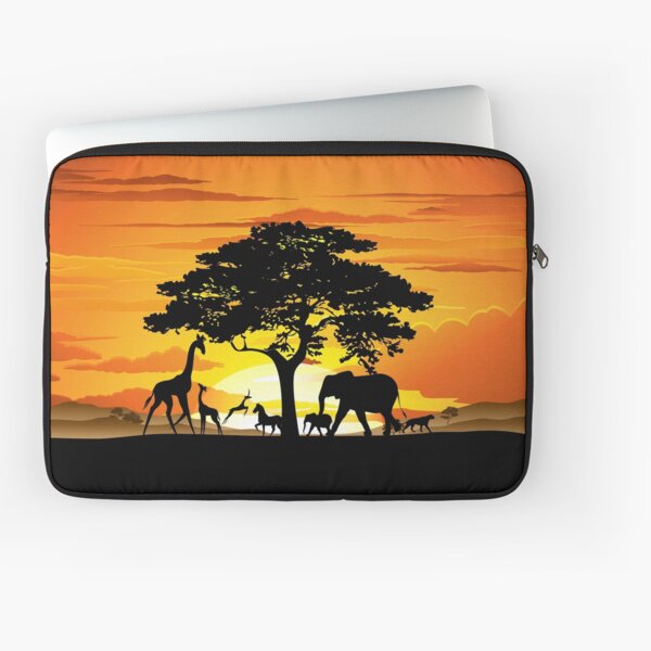 Wild Animals on African Savanna Sunset Laptop Sleeve