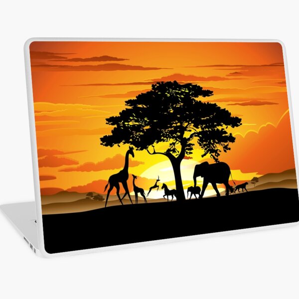 Wild Animals on African Savanna Sunset Laptop Skin