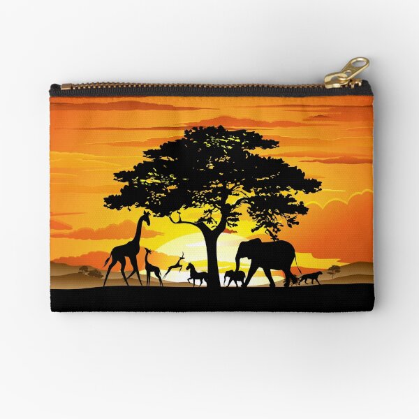 Wild Animals on African Savanna Sunset Zipper Pouch