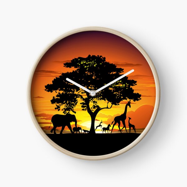 Wild Animals on African Savanna Sunset Clock