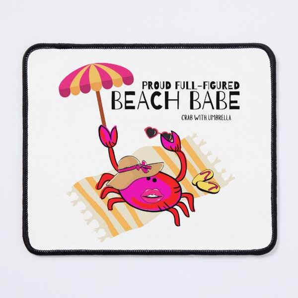 Item preview,  CUTE CARTOON FUCHSIA  RED PINK“PROUD FULL-FIGURED BEACH BABE” CRAB WITH UMBRELLA designed and sold by EllieMonroe.
