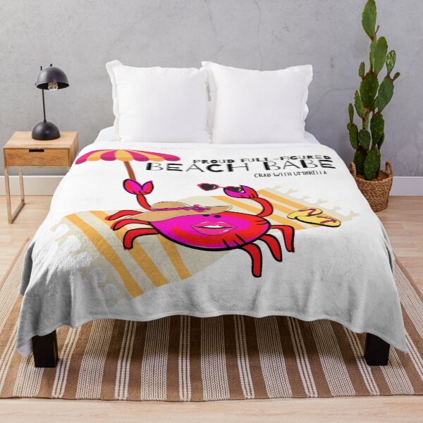 Item preview,  CUTE CARTOON FUCHSIA  RED PINK“PROUD FULL-FIGURED BEACH BABE” CRAB WITH UMBRELLA designed and sold by EllieMonroe.
