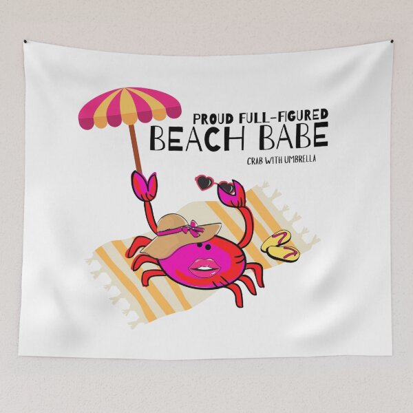 Item preview,  CUTE CARTOON FUCHSIA  RED PINK“PROUD FULL-FIGURED BEACH BABE” CRAB WITH UMBRELLA designed and sold by EllieMonroe.