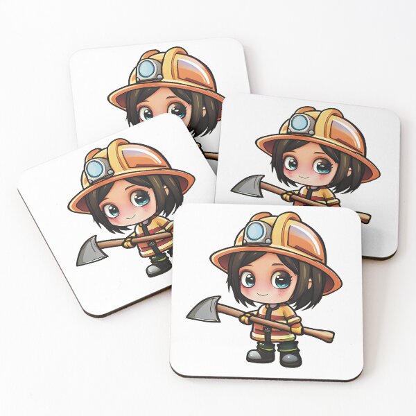 Item preview, cute chibi firefighter girl with brown hair #32  designed and sold by Krista Robertson.