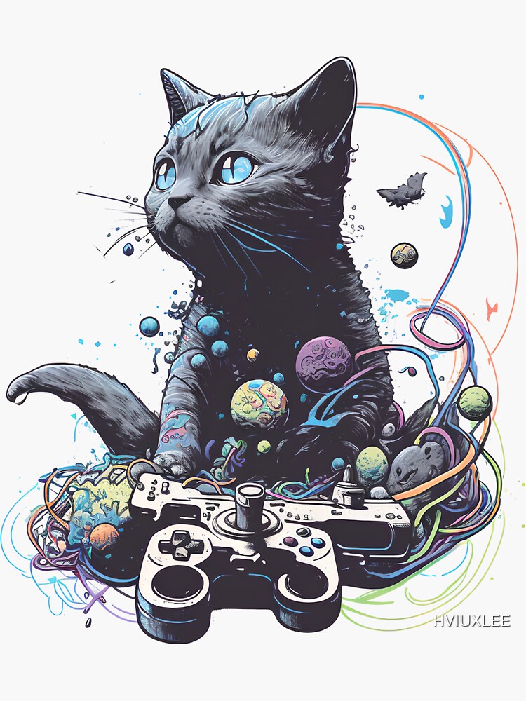 Super Video Game Cat Vinyl Sticker | Gamer Gift| Cute Cat Sticker |  Weatherproof Sticker | Retro Gaming Sticker| Video Game Nerd |Controller