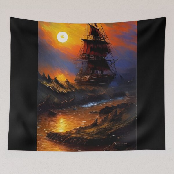 Item preview, Rustic Landscape and Pirate Ship, impasto, Ai Generated Art  designed and sold by ACC .