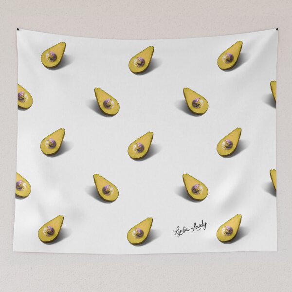 Artikelvorschau, Avocado pattern pastel yellow- white background entworfen und verkauft von Studio Lydia Lovely.