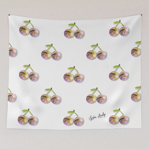 Artikelvorschau, Disco cherries pattern pastel yellow- white background entworfen und verkauft von Studio Lydia Lovely.