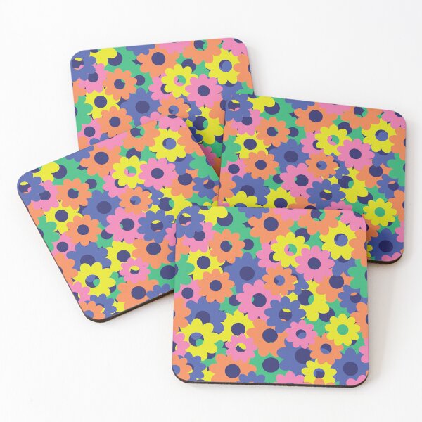 Item preview, Teeming With Flowers Pattern On Dark Blue In Pink, Green, Orange, Yellow designed and sold by QuestingPixel.