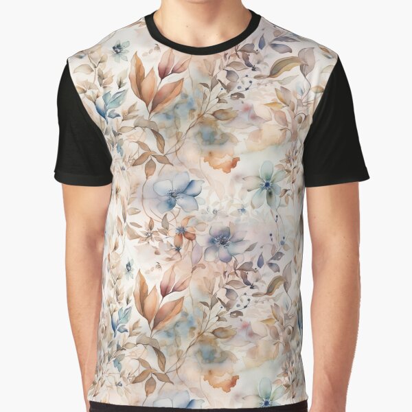Floral pattern in shades of blue and brown Graphic T-Shirt