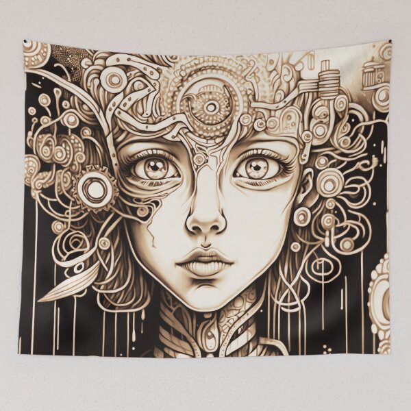 Item preview, Mujer cyborg retro en blanco y negro designed and sold by ConnerCreations.