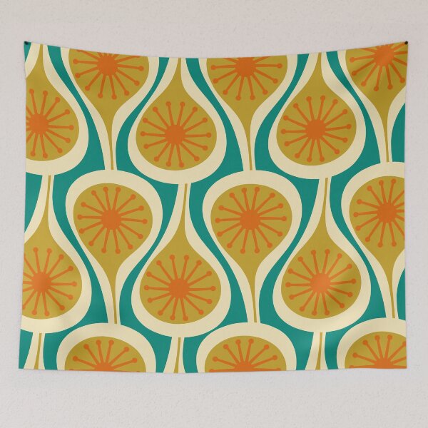 Item preview, Mid Century Modern Atomic Drops Retro Pattern Teal Goldenrod Orange Cream designed and sold by kierkegaard.