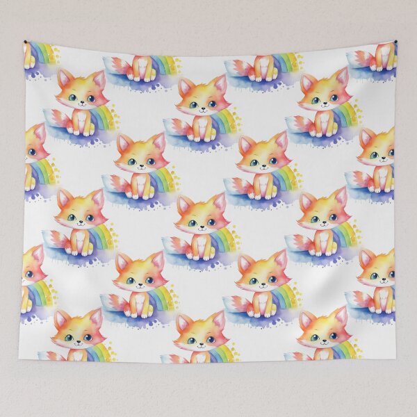 Item preview, Happy Magical Kawaii Cute Rainbow Fox Bright Colors Positive Vibes designed and sold by ClairesPatterns.