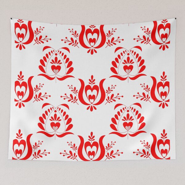 Item preview, Kalocsai folk art red flower pattern designed and sold by Kormix.