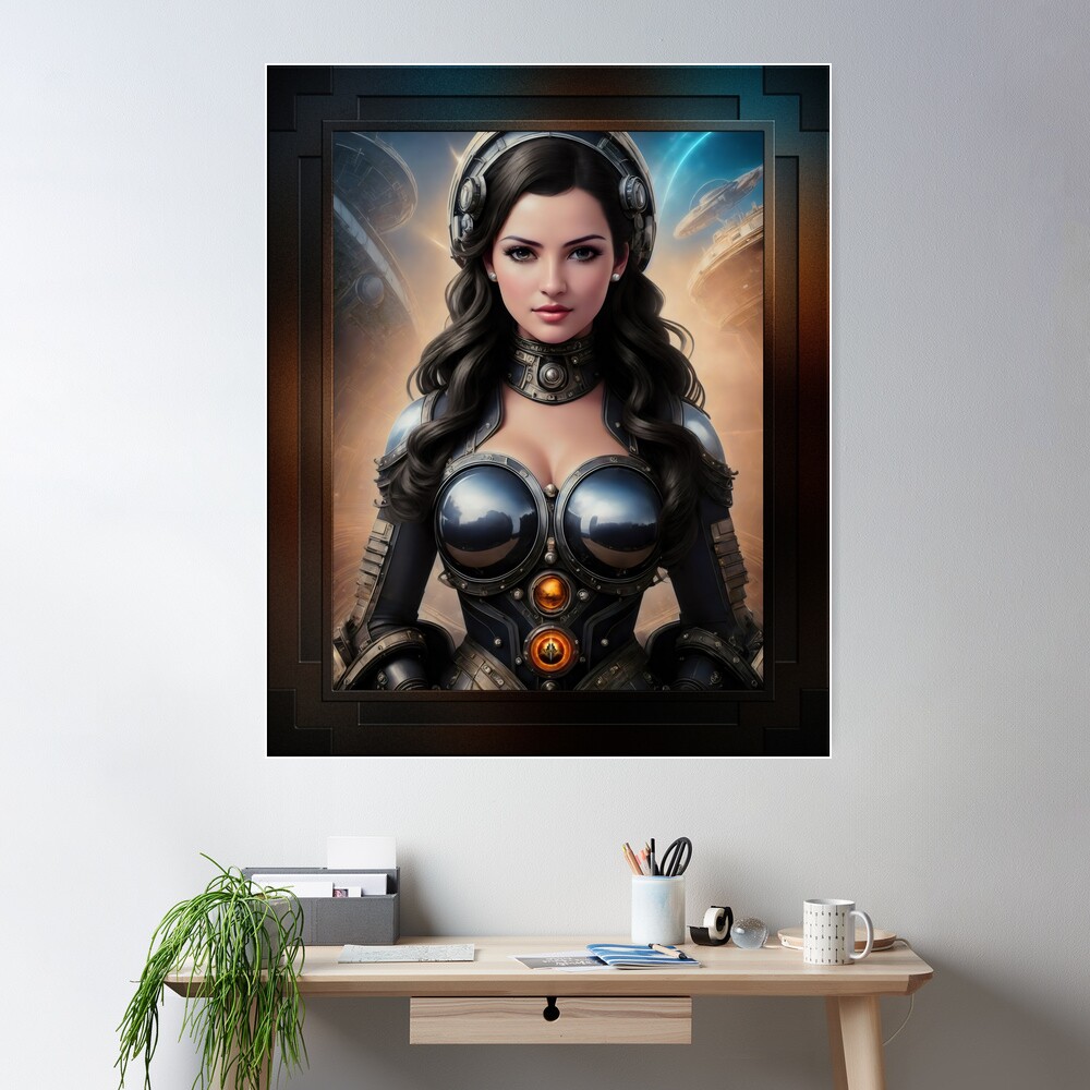 Retro Girl Of The Arkasan Space Age Alluring AI Concept Art Illustration by Xzendor7 Wall Poster