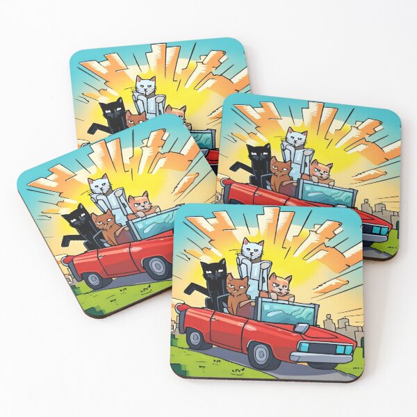 Item preview, Cartoon illustration of cat traveling by car on the road in the city. designed and sold by LooperSDart.