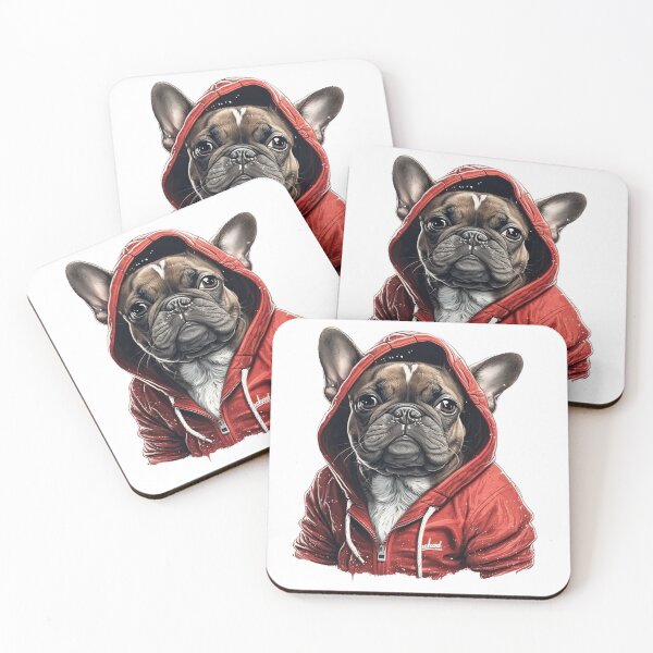 Item preview, French bulldog wearing red hoodie designed and sold by DailyINVENTOR.