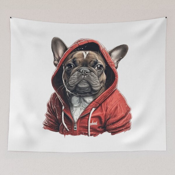 Item preview, Bulldog francés con capucha roja designed and sold by DailyINVENTOR.