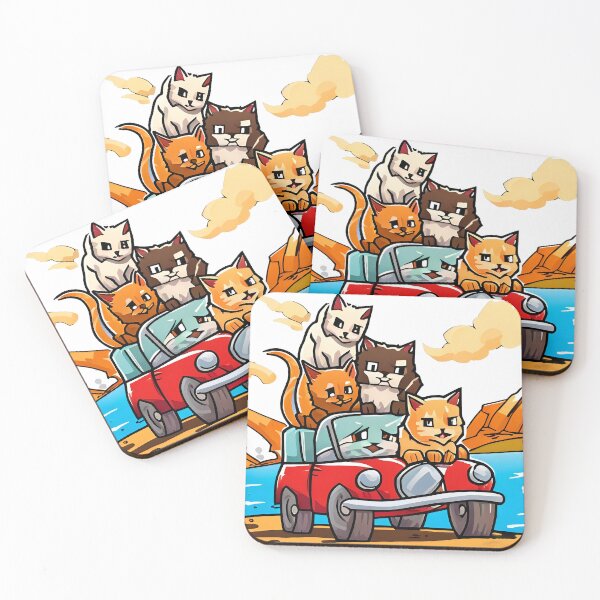 Item preview, Cartoon illustration of a group of kittens driving a car on the beach designed and sold by LooperSDart.