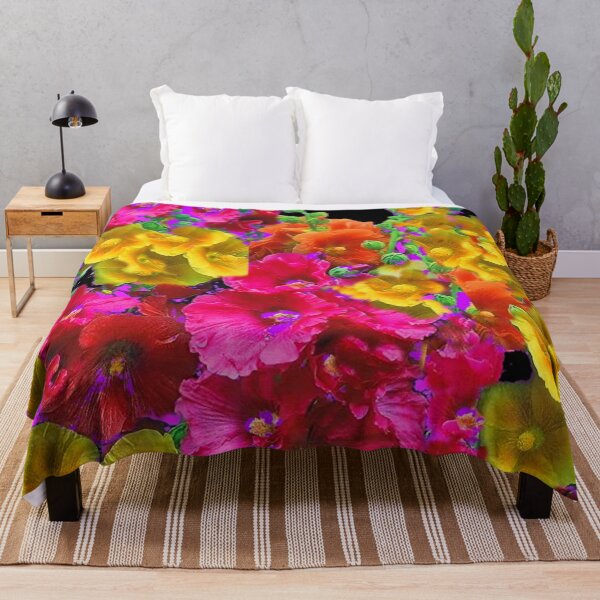 Item preview, HOLLYHOCKS  SUMMER GARDEN FLORAL BLACK PATTERN ART designed and sold by sharlesart.