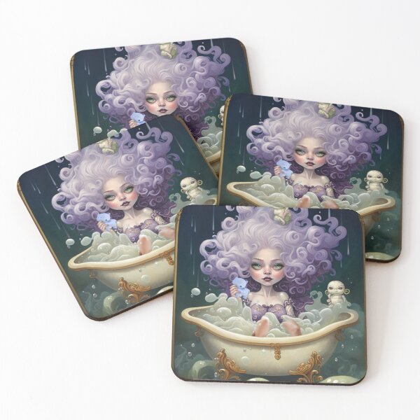 Item preview, Low Brow Art Pop Surrealism Big Eye Girl Portrait Bubble Bath  designed and sold by Art.Fusion.Studio.