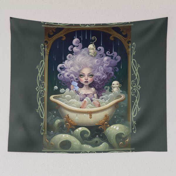 Item preview, Low Brow Art Pop Surrealism Big Eye Girl Portrait Bubble Bath  designed and sold by Art.Fusion.Studio.