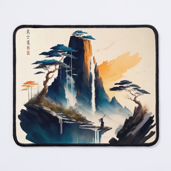 Item preview, Japanese waterfall, modern sumi-e style oriental digital art. designed and sold by BushidoLegends.