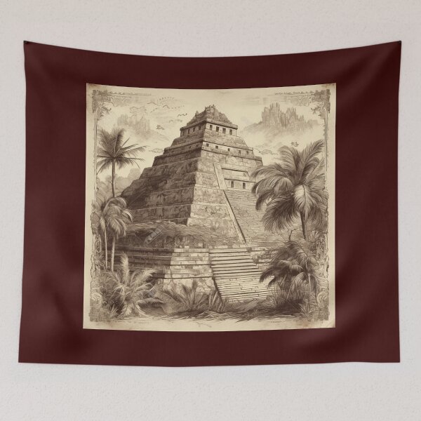 Item preview, Aztec Pyramid Temple, Illustration, Vintage Retro  designed and sold by tonyram4219.